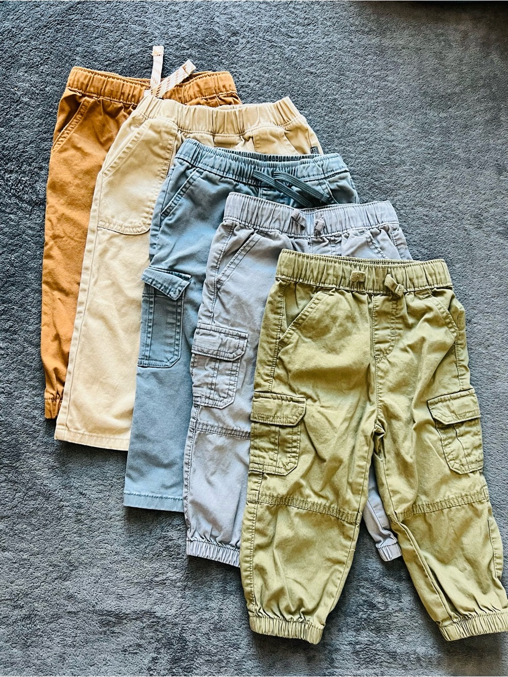 Kids Cargo Jogger Pants - Green, Light Blue, Khaki, Beige, Mustard